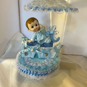 Blue Baby Boy Figurine for baby shower table or cake decoration
